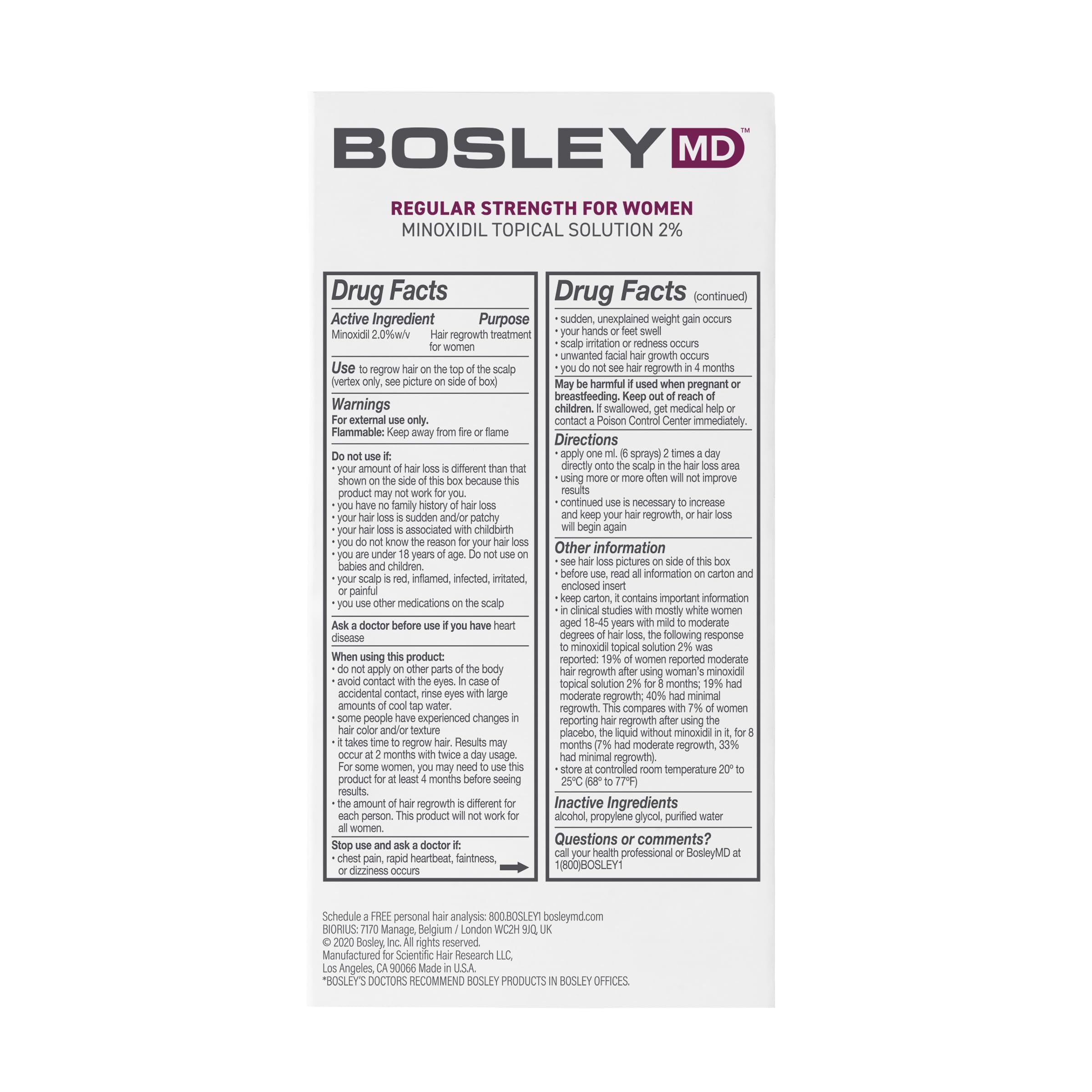 BosleyMD Minoxidil femme – séchage rapide après application.
