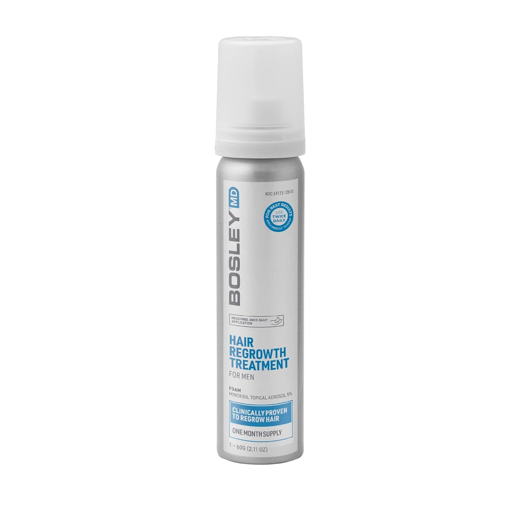 BosleyMD Minoxidil Mousse – emballage compact et pratique pour traitement capillaire