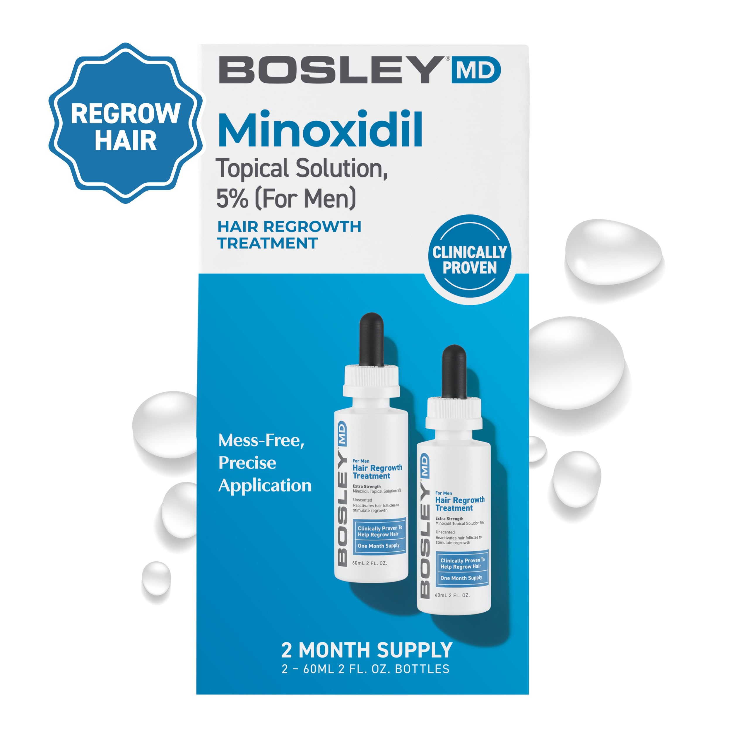 BosleyMD Pro Strength 5% Minoxidil – étui élégant et discret pour le rangement.