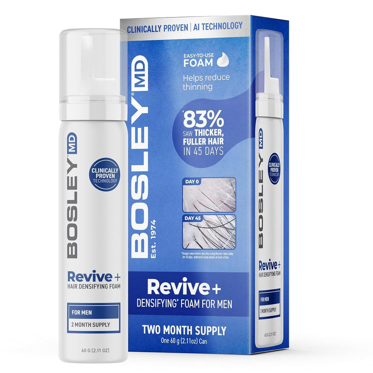 BosleyMD Revive+ densifiante mousse – flacon favorisant des cheveux plus épais.