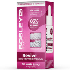 BosleyMD Revive+ sérum bouteille : application facile pour cheveux plus volumineux.