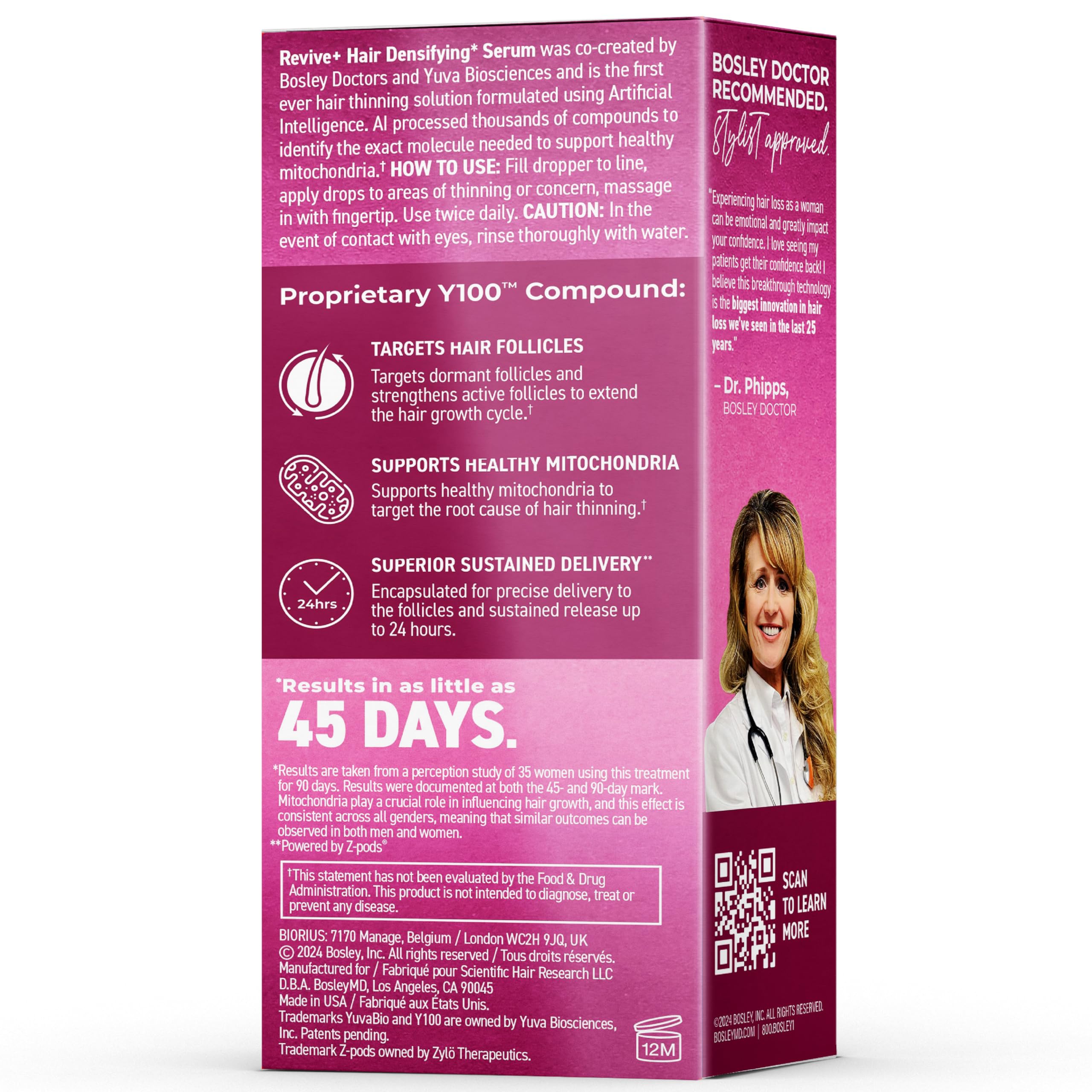 BosleyMD Revive+ sérum goutte-doseuse : précision pour les zones clairsemées.