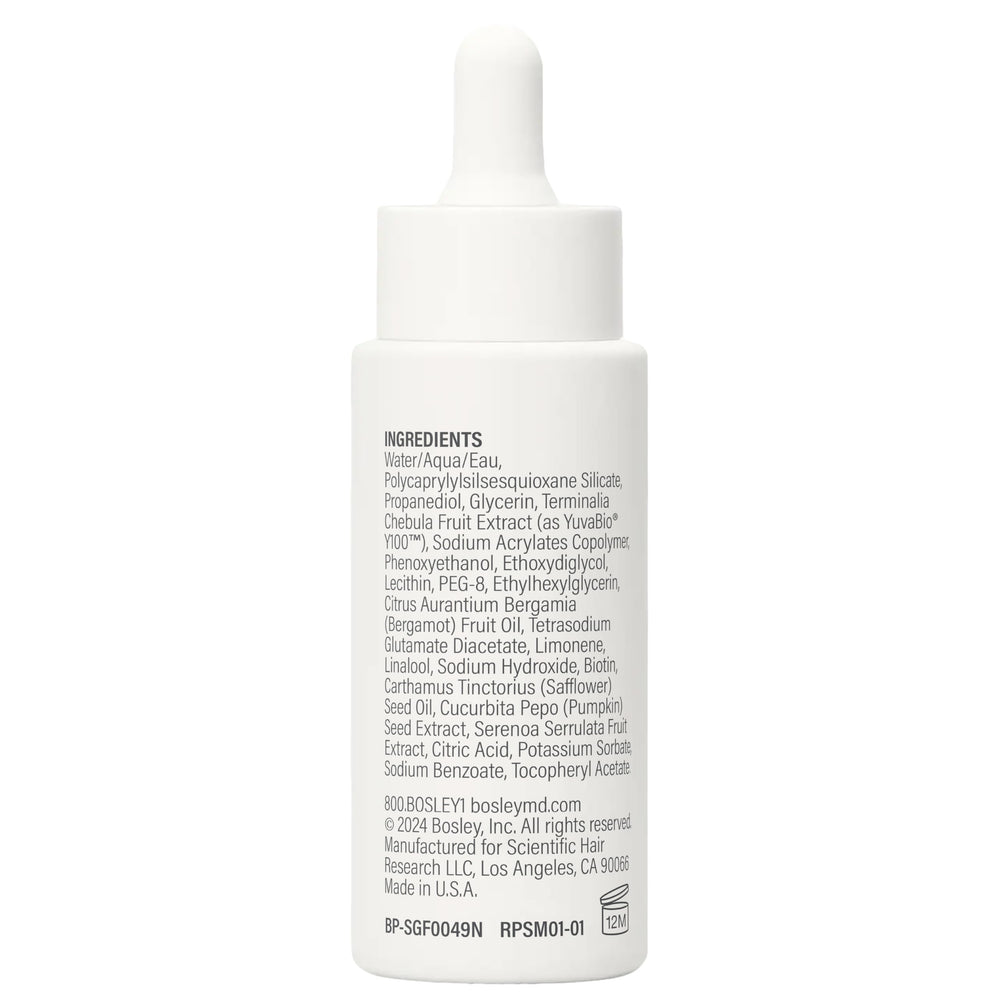 BosleyMD Revive+ sérum, pipette précise pour zones clairsemées.
