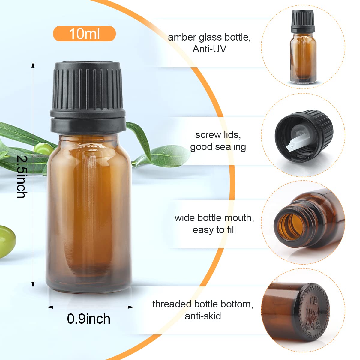 Lot BOSMIOW de 20 flacons 10 ml ambré, pratique pour échantillons.