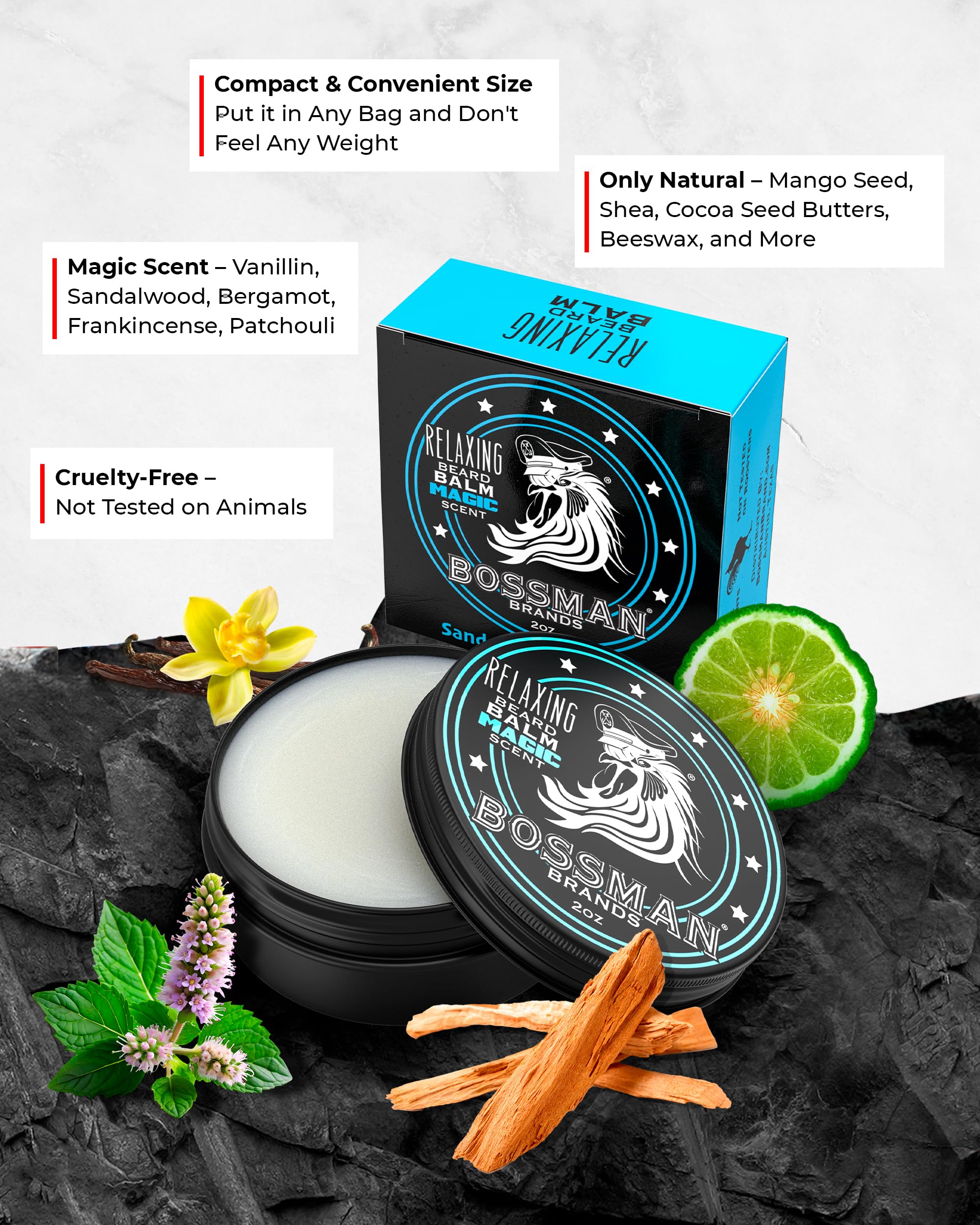 Bossman baume barbe-relaxant texture crème pour une barbe douce.