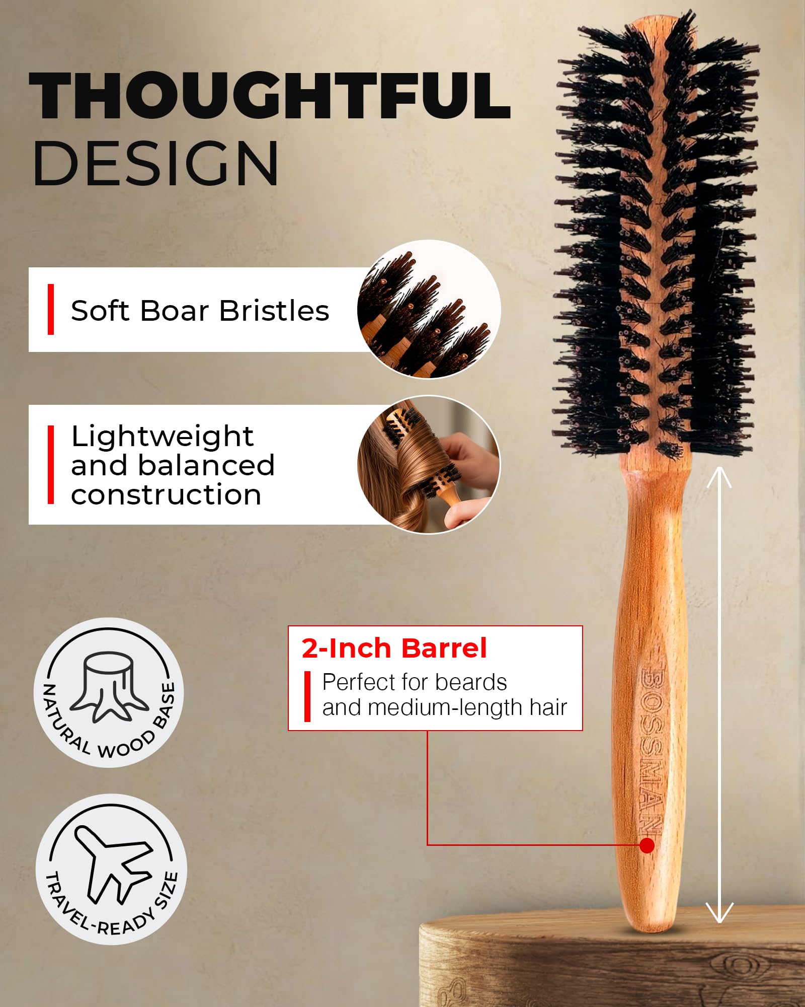 Bossman brosse ronde seche-cheveux pour lissage et volume sans frisottis