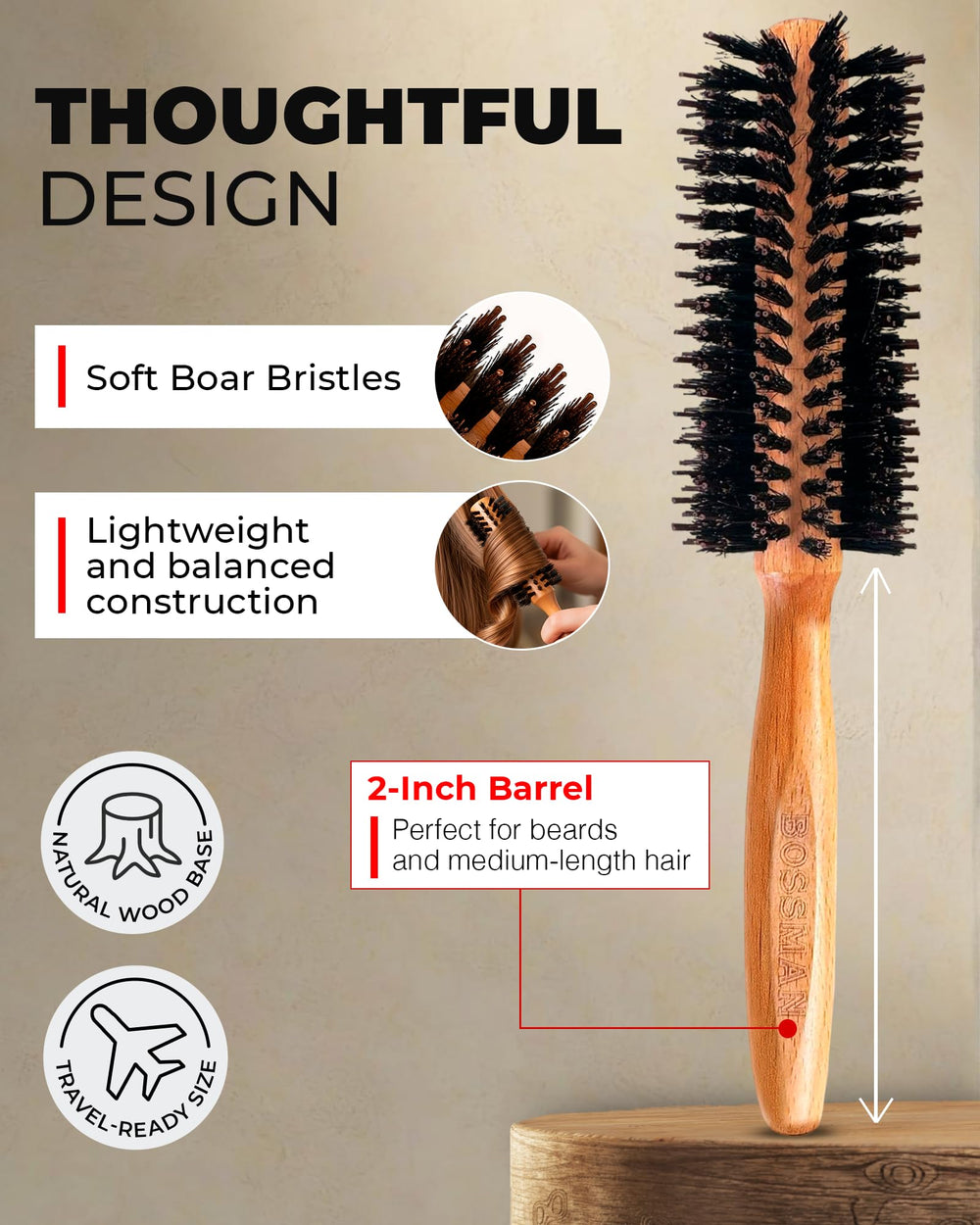 Bossman brosse ronde seche-cheveux pour lissage et volume sans frisottis