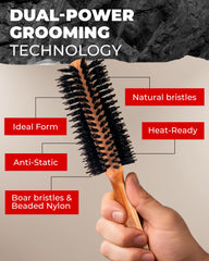 Bossman brosse ronde barbe nylon sanglier pour distribution d'huile et douceur