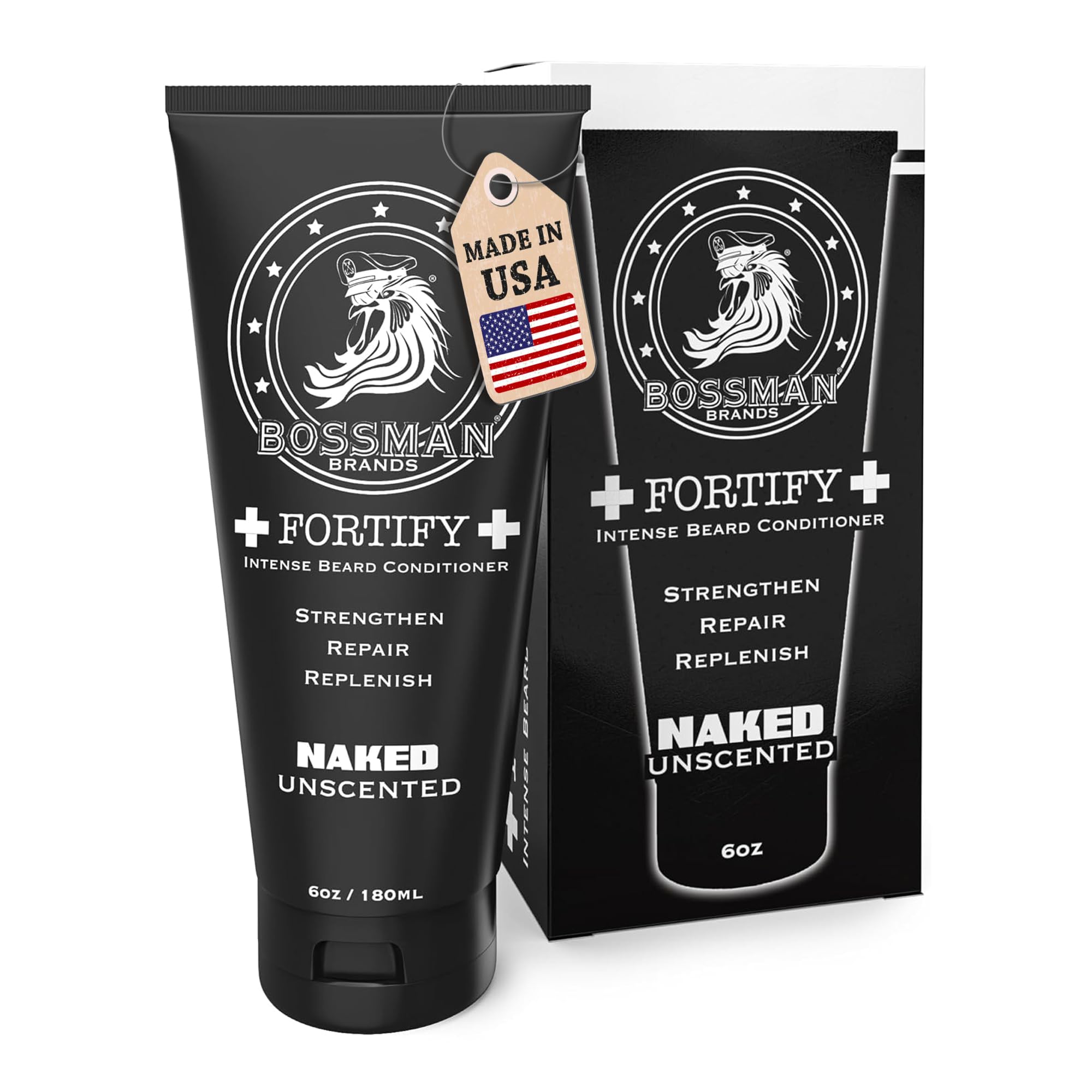 Bossman Fortify : bouteille et application facilitant l'hydratation en profondeur de la barbe.