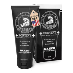 Bossman Fortify : bouteille et application facilitant l'hydratation en profondeur de la barbe.
