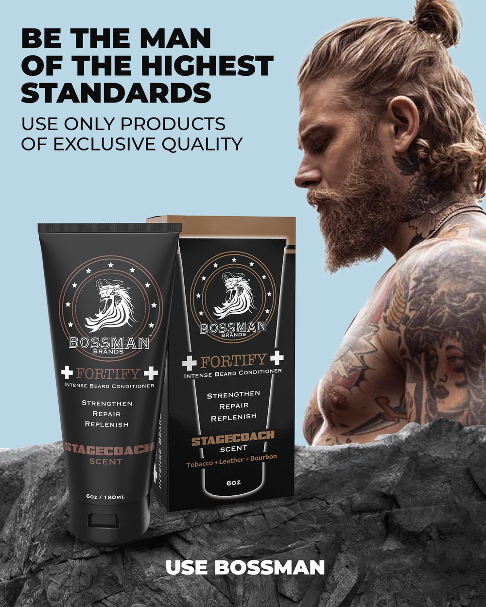 Bossman Fortify Senteur Stagecoach – parfum cuir, tabac et bourbon pour un style raffiné.