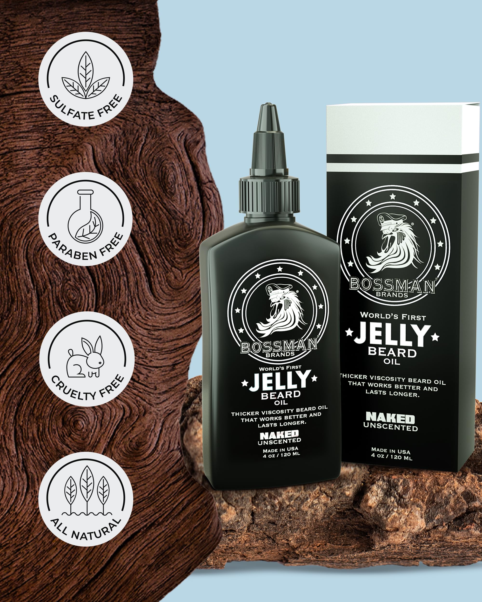 Bossman, huile de soja et avocat, ingrédients naturels pour une hydratation durable.