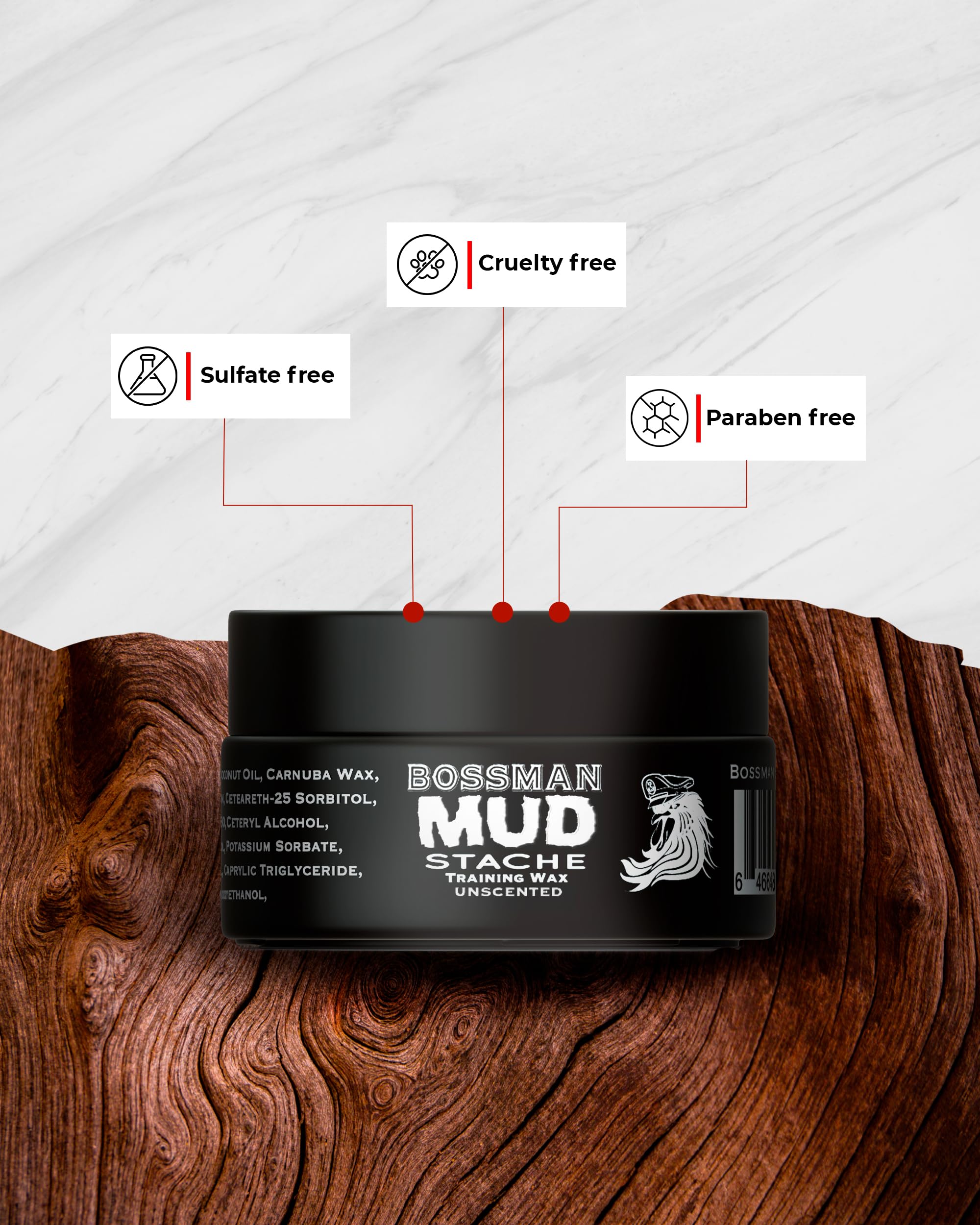 Bossman MUDstache tenue 24h pour un style fiable.