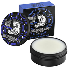 Bossman Relaxing Beard Balm Royal Oud dans sa bouteille, utilisation facile et contrôlée.