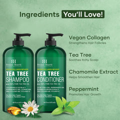 Après-shampoing Tea Tree appliqué, cheveux hydratés et faciles à démêler.