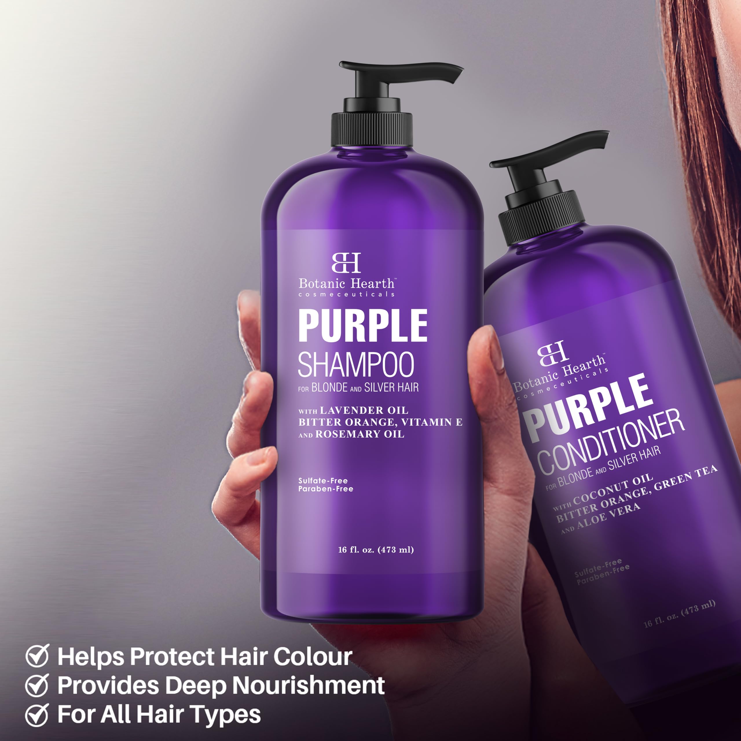 Botanic Hearth après-shampooing violet reflets argent, discipline et protège les mèches.