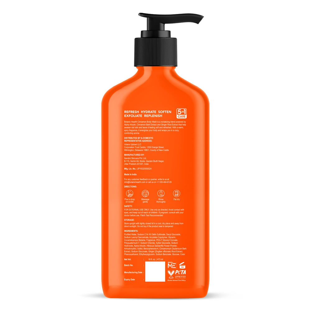 Botanic Hearth Cinnamon Body Wash pump dispenser enables easy, mess-free use.