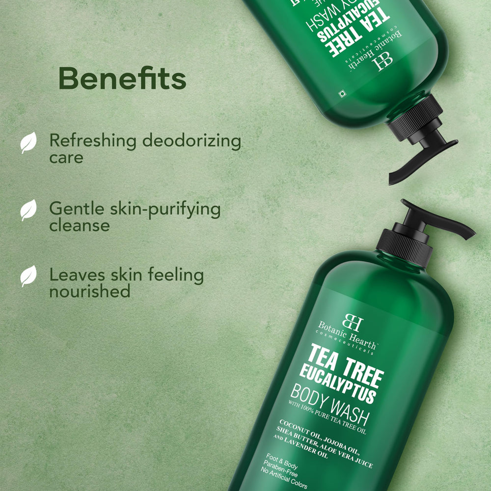 Botanic Hearth gel douche Éucalyptus Arbre à Thé – produit sans cruauté et sans colorants ajoutés.