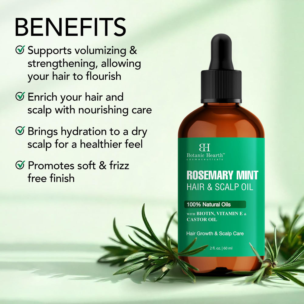Botanic Hearth Huile Cheveux – infusion romarin et menthe rafraîchissante pour cuir chevelu.