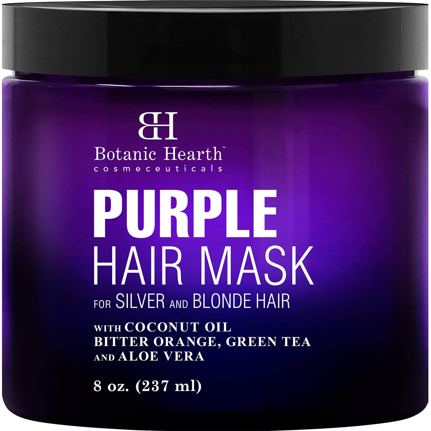 Botanic Hearth Purple Hair Mask bottle demonstrates sulfate-free formula for blonde hair.