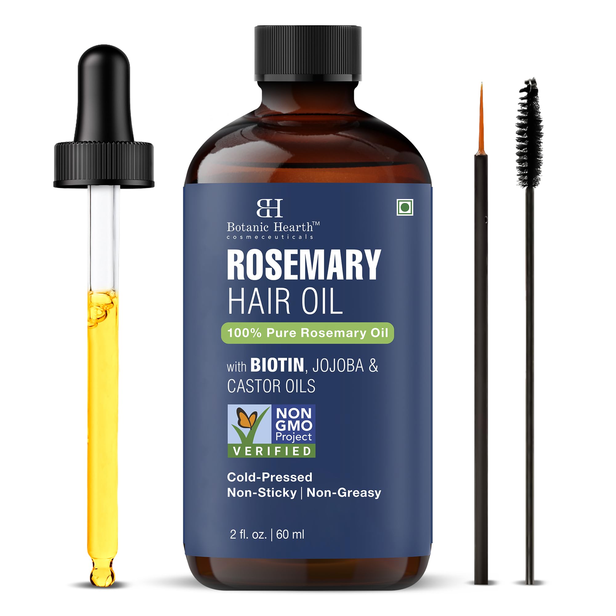 Huile de romarin Botanic Hearth dans flacon ambré pour la vitalité des cheveux.