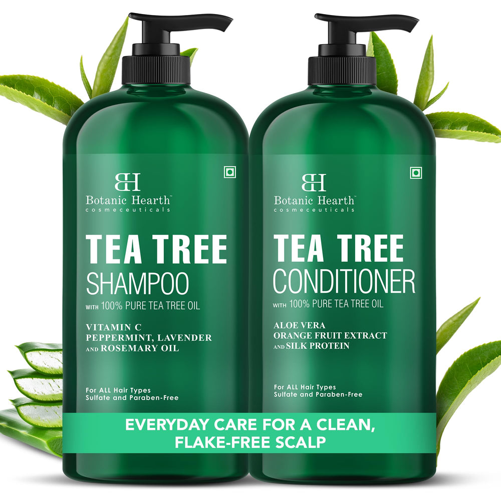 Botanic Hearth Shampoing Arbre-à-thé – bouteille pratique, purification du cuir chevelu et fraîcheur.