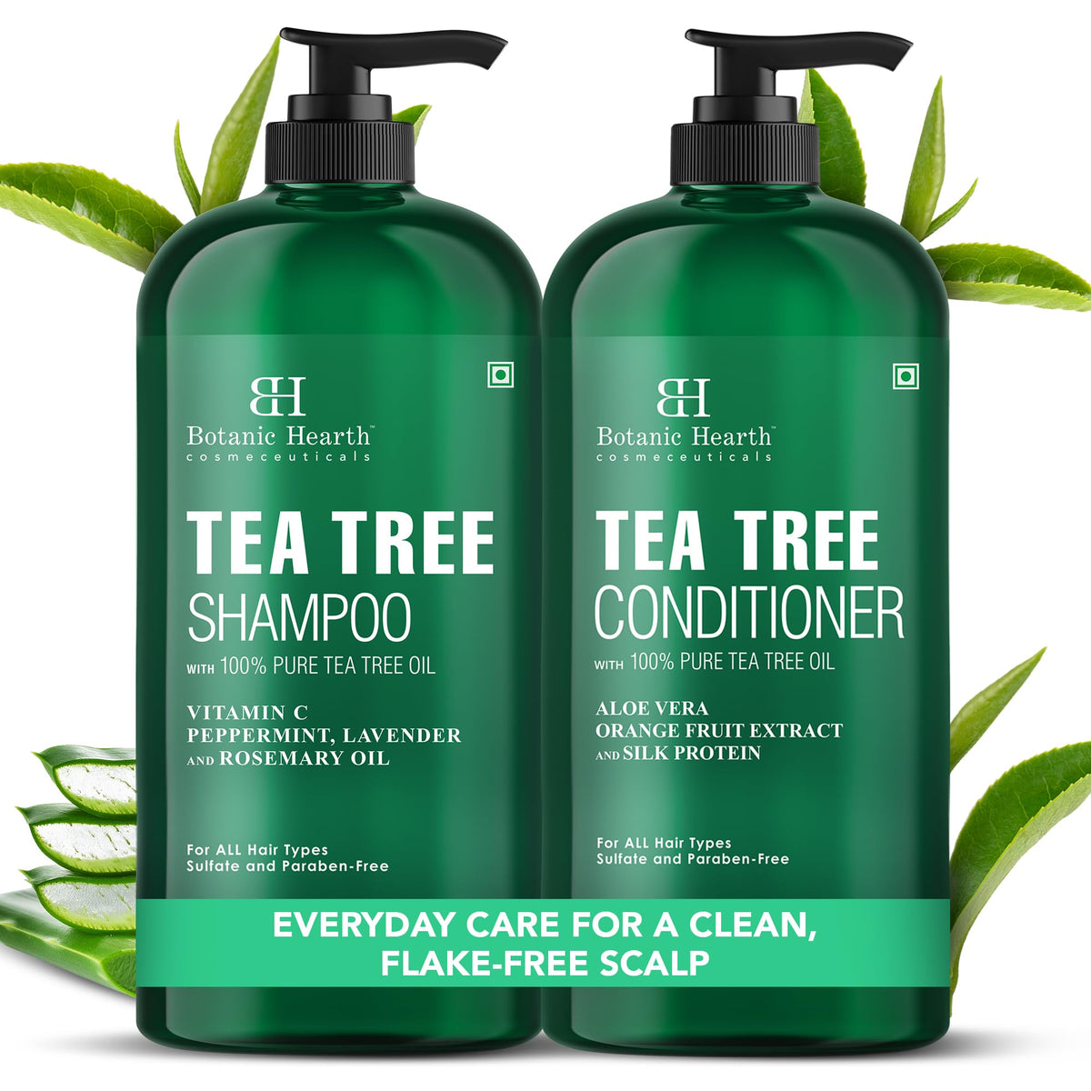 Botanic Hearth Shampoing Arbre-à-thé – bouteille pratique, purification du cuir chevelu et fraîcheur.