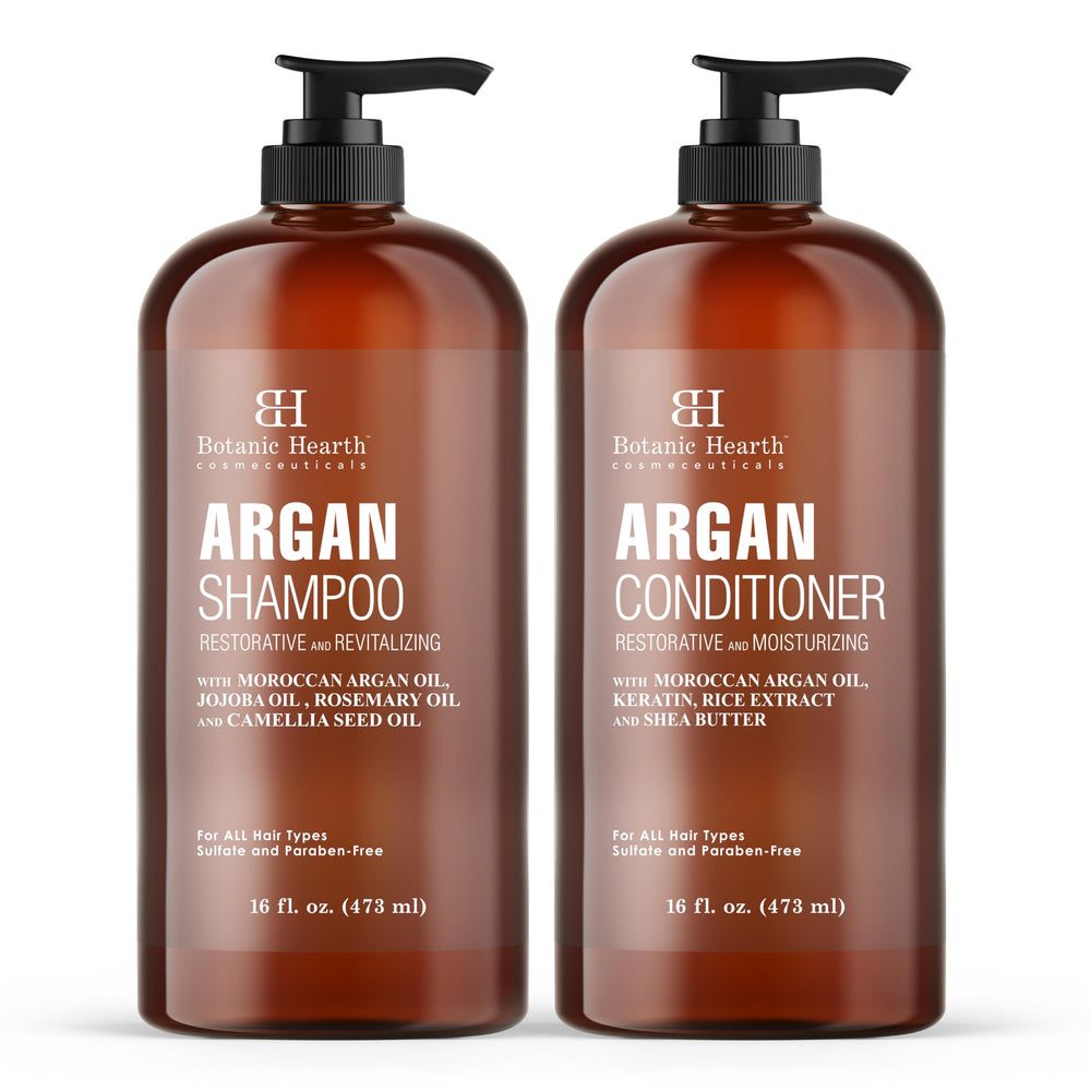 Botanic Hearth Shampoing Argan : bouteille montrant soin nourrissant pour cheveux propres et brillants