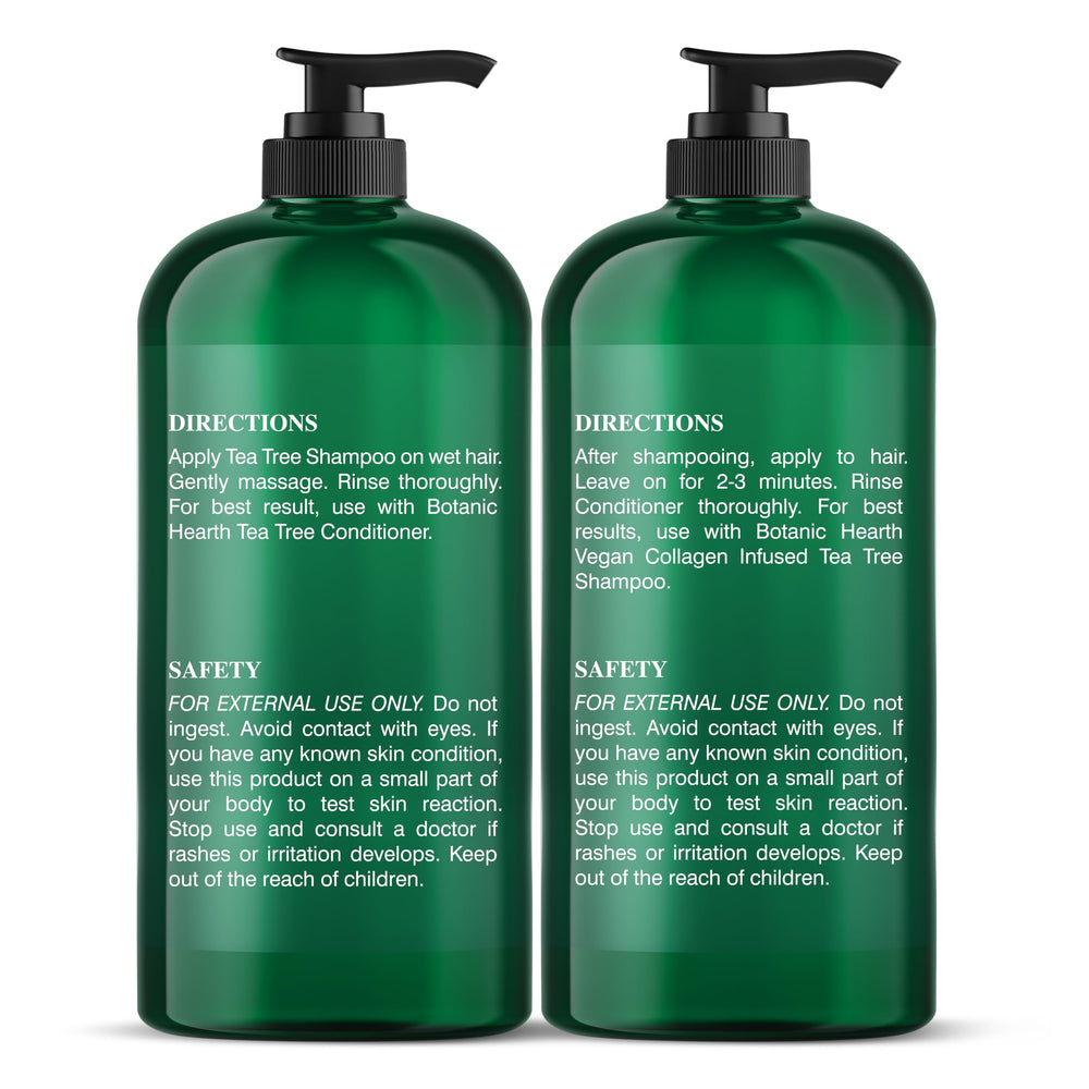 Shampoing Tea Tree en mousse sur cheveux mouillés, sensation fraîche et nettoyante.