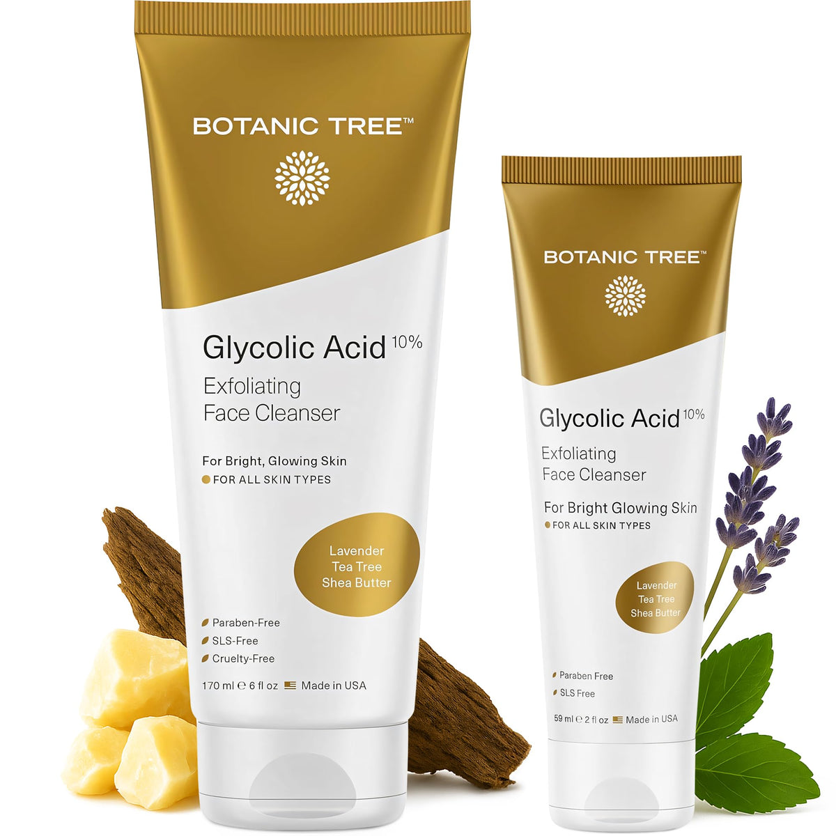 Botanic Tree lavage visage à l'acide glycolique 10% : exfolie en douceur.