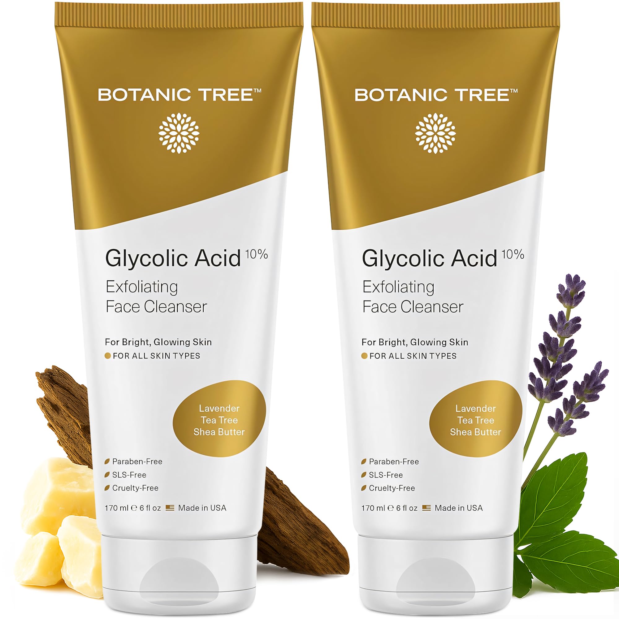 Botanic Tree nettoyant facial glycolique : bouteille prête pour un nettoyage en douceur.
