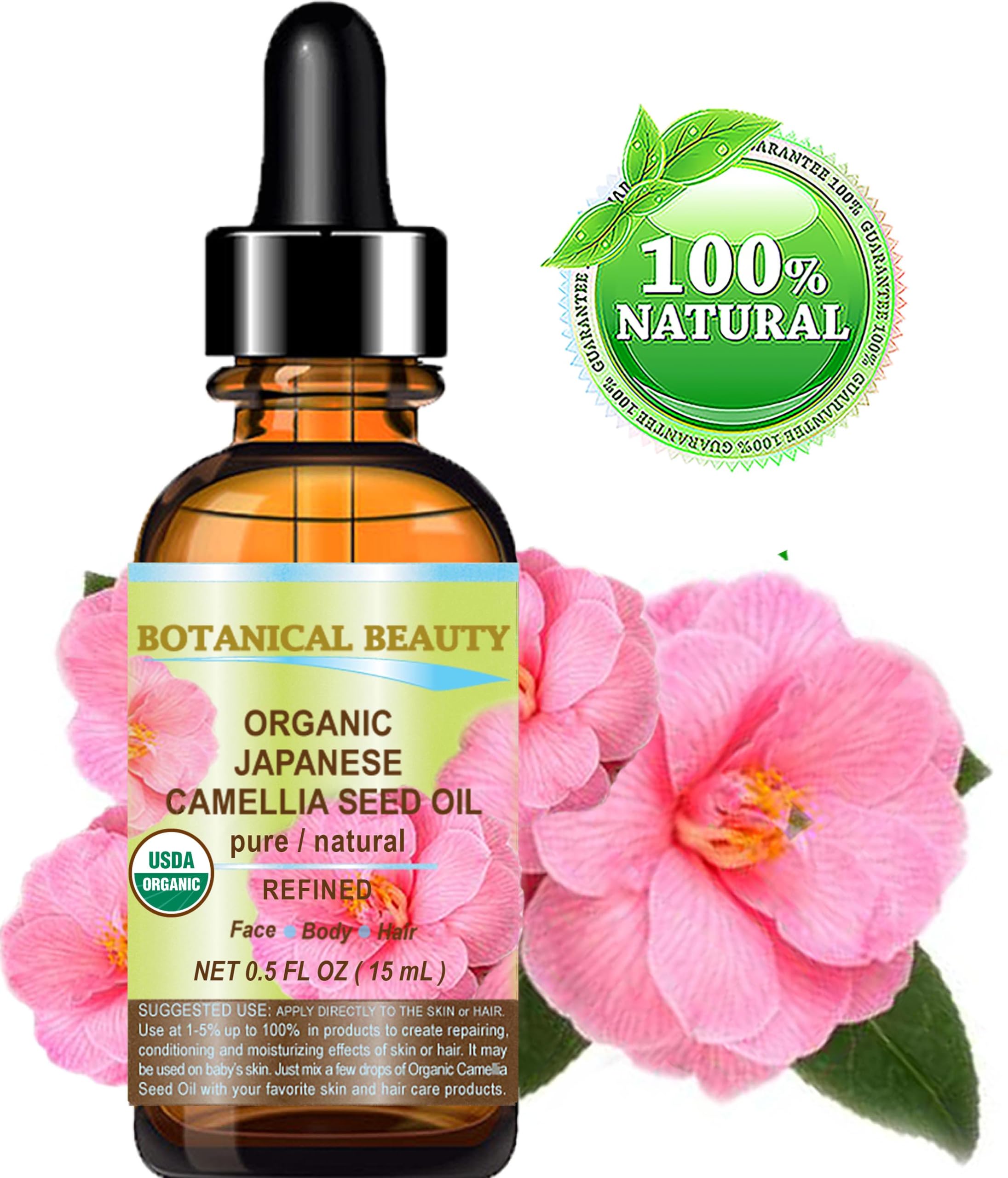 Huile Camellia Japonaise, absorption rapide pour visage et corps.