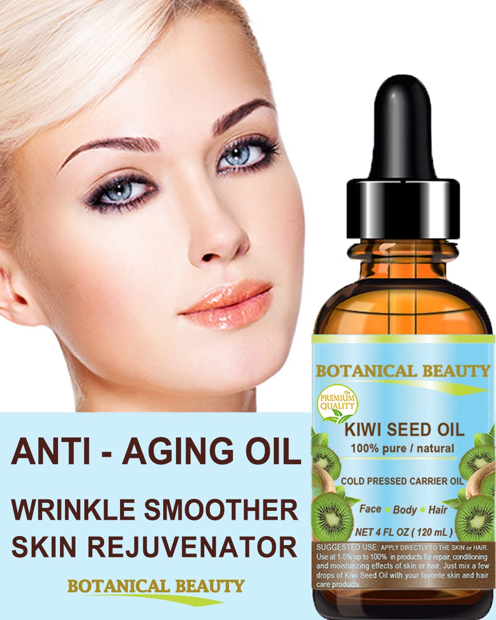 Kiwi Seed Oil applied to the face for gentle daily moisturization