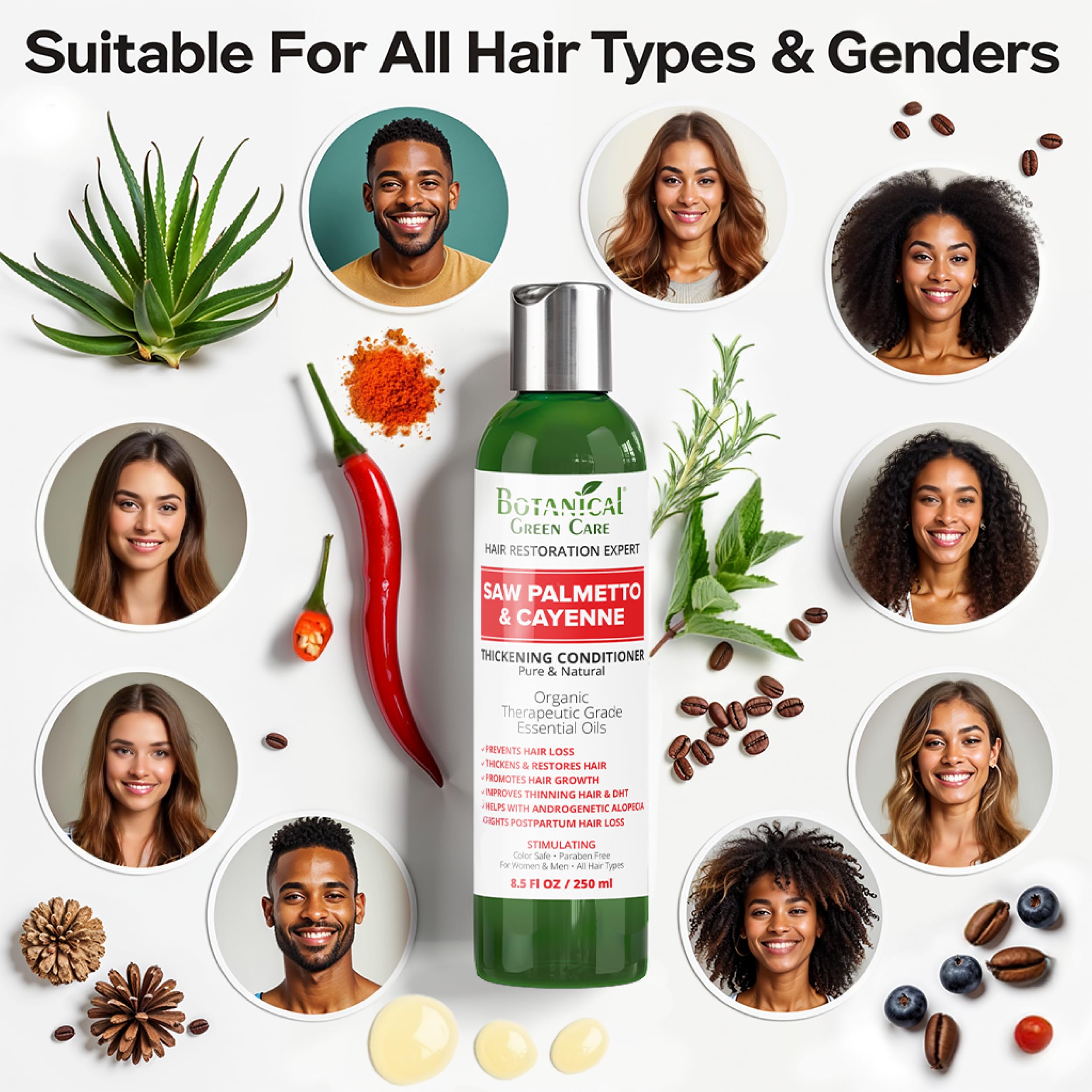 Botanical Green Care Conditionneur, rituel d'utilisation simple pour cheveux plus forts.