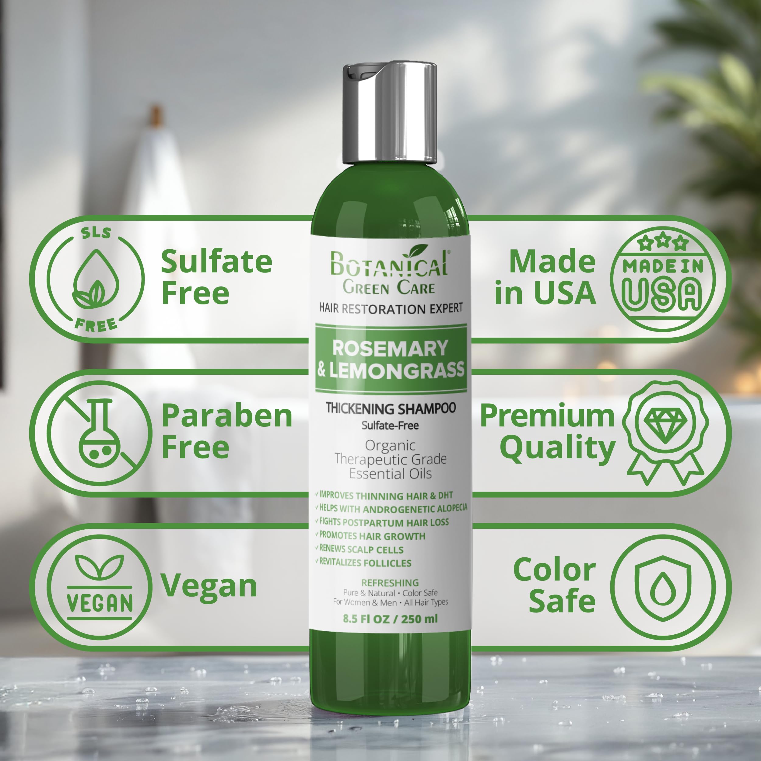 Shampoing Romarin-Citronnelle: mousse généreuse pour volume naturel.