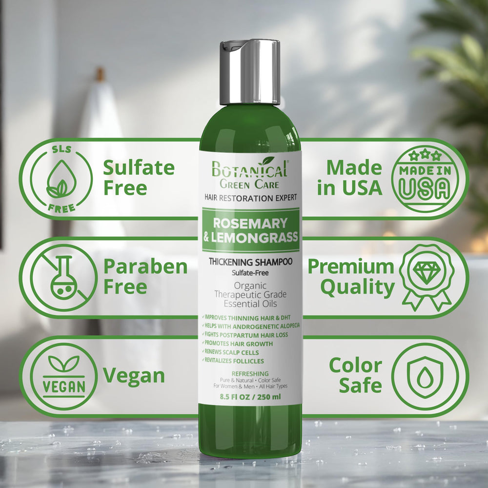 Shampoing Romarin-Citronnelle: mousse généreuse pour volume naturel.