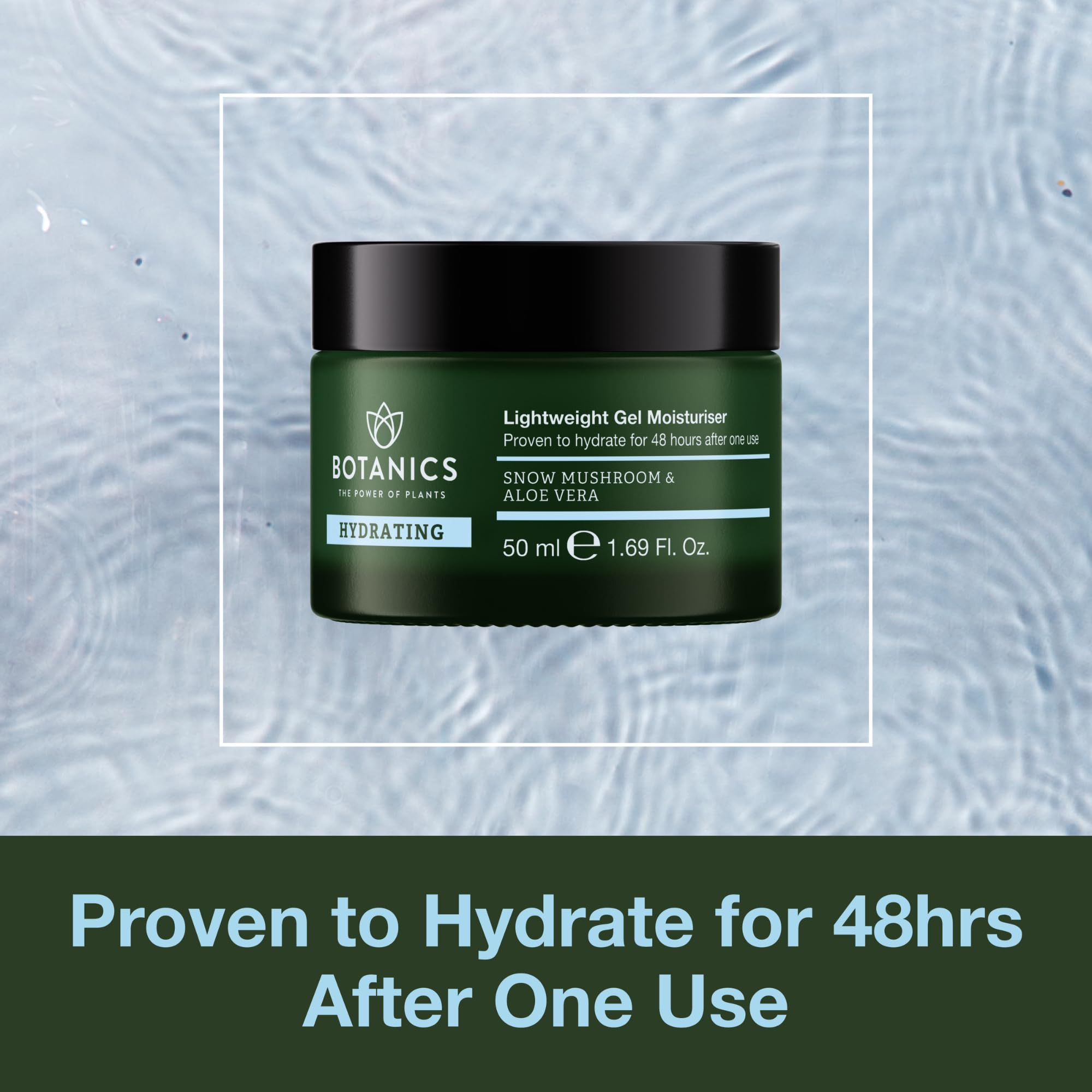 Botanics hydrating gel texture close-up demonstrates cooling, non-greasy daily moisturizer