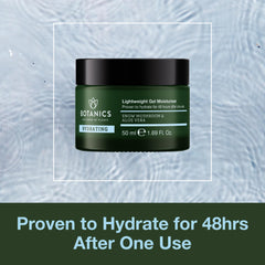 Botanics hydrating gel texture close-up demonstrates cooling, non-greasy daily moisturizer