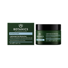 Botanics lightweight hydrating face moisturizer bottle showing fast-absorb gel for dry skin