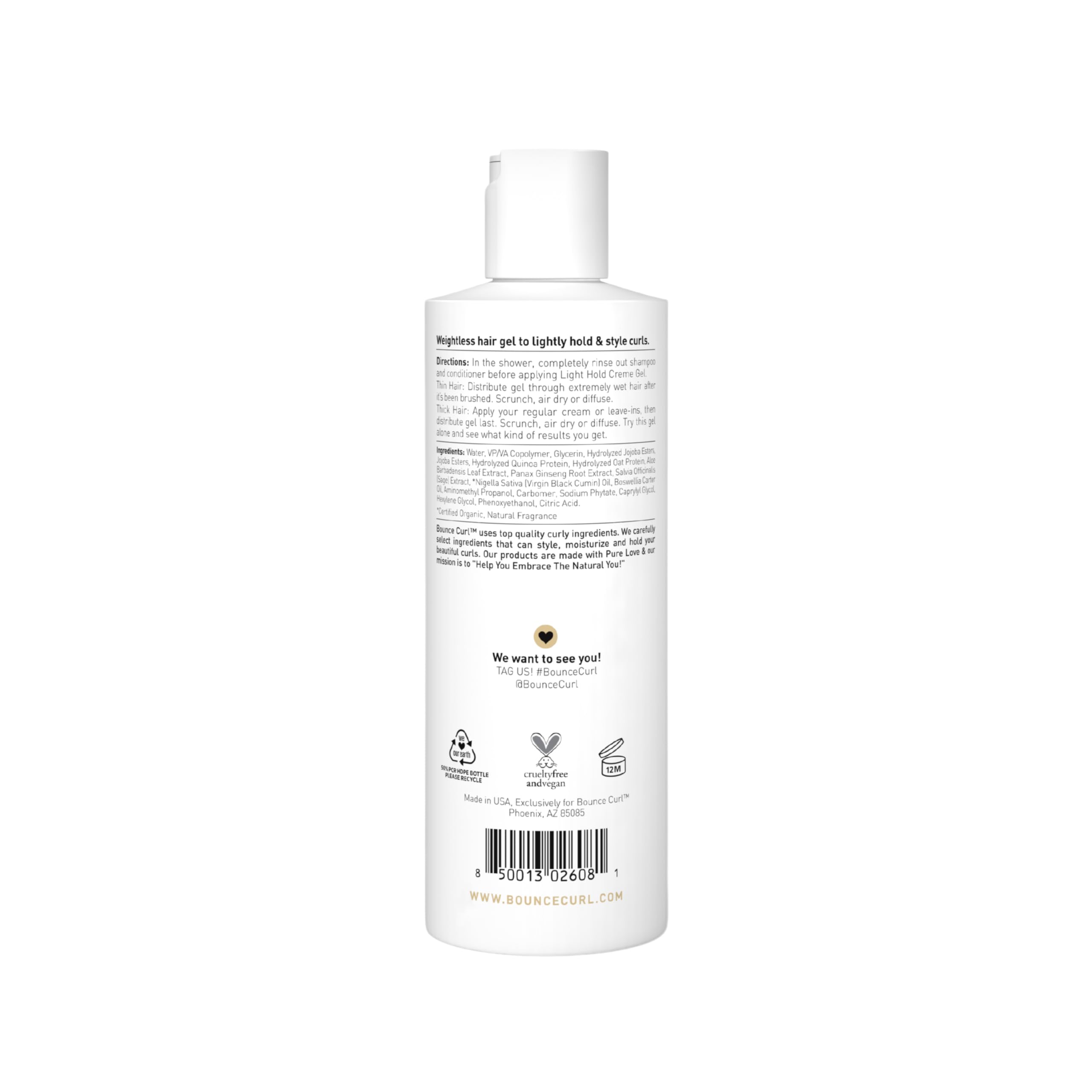 Bounce Curl Light Hold Creme Gel — formule sans silicones, parabènes et sulfates.