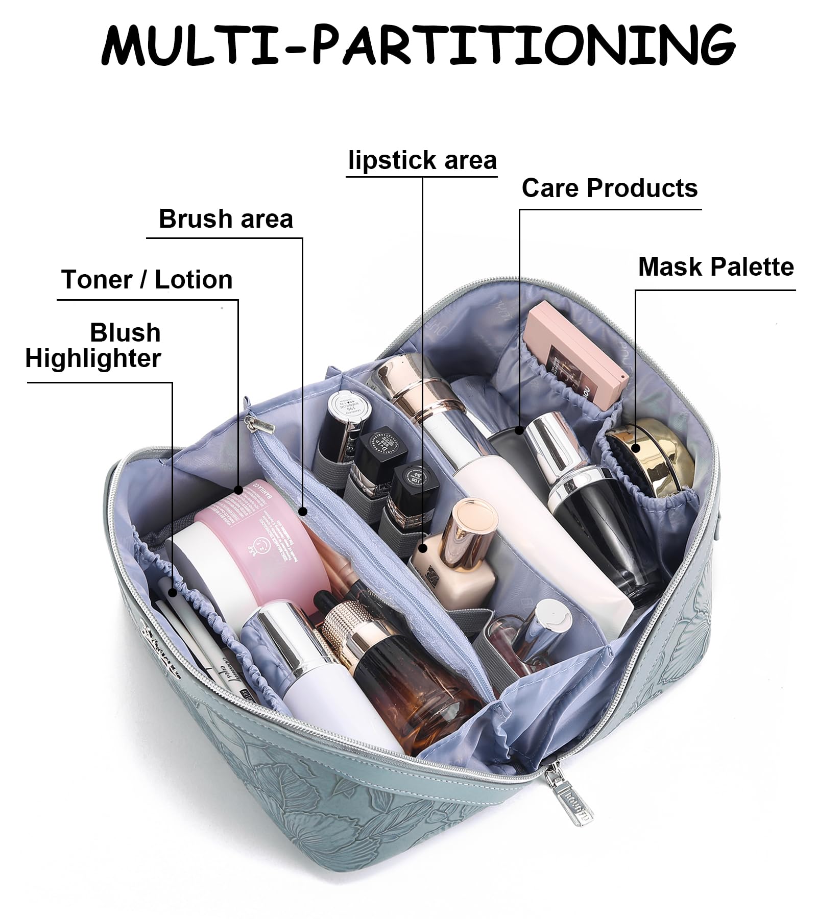 BOYATU sac maquillage avec poignée, pratique pour voyager et sortir vos produits rapidement.