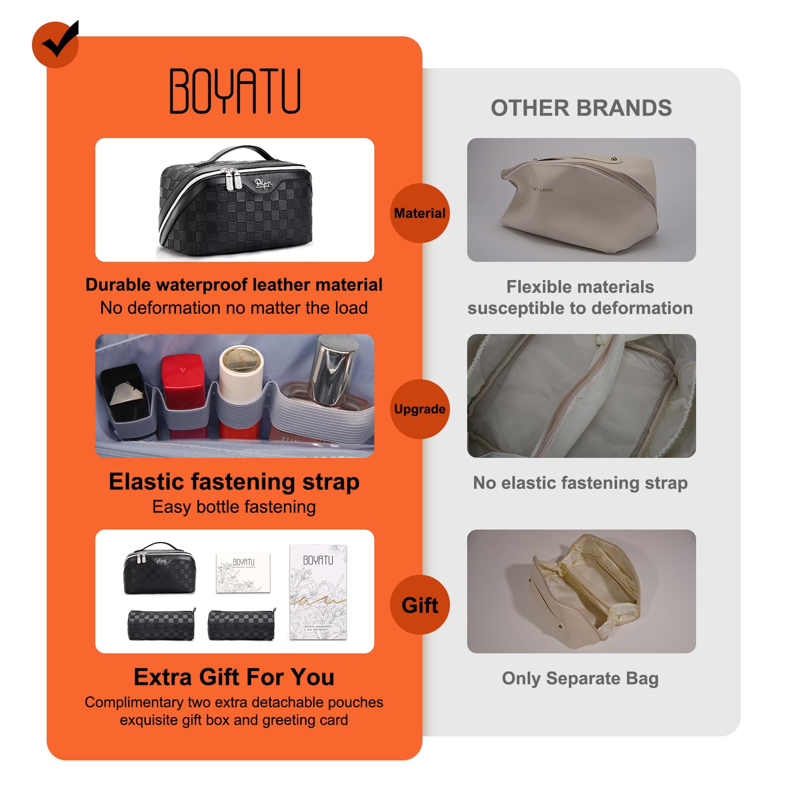 BOYATU trousse voyage, rangement sûr et compartiments résistants.