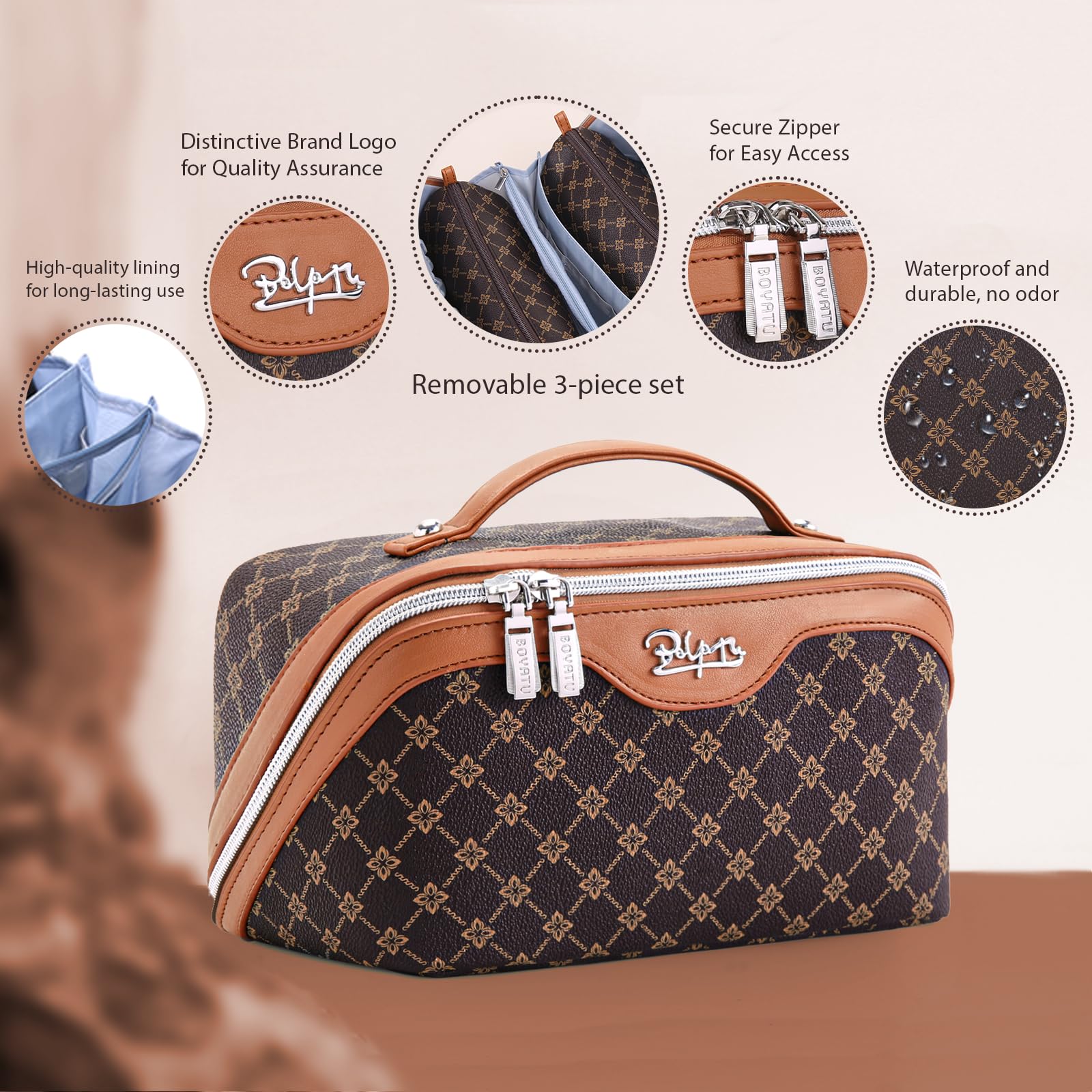 BOYATU trousse maquillage voyage avec compartiments pour un rangement optimisé.
