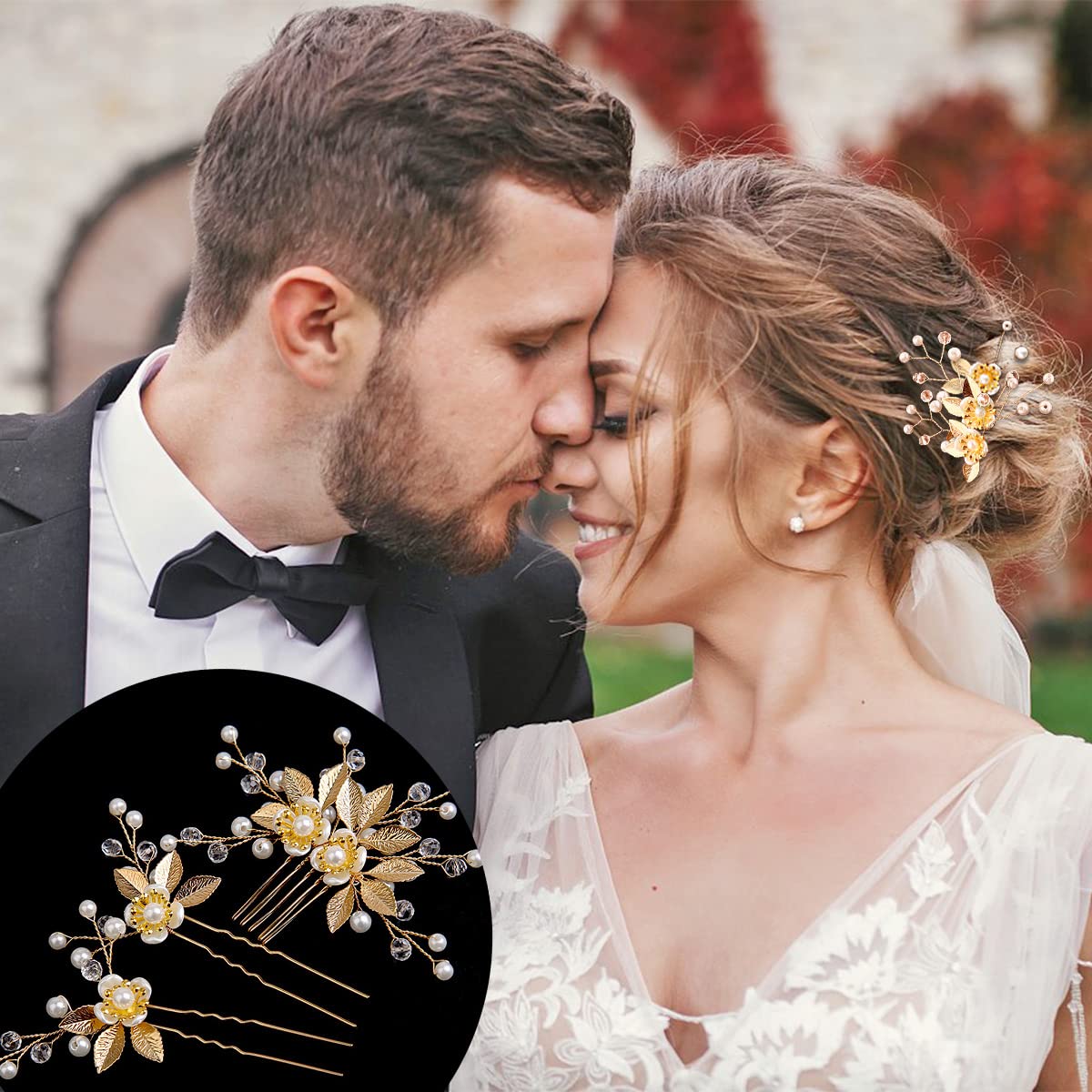 BOYIVI broches-cheveux dorées et fleurs en motif feuille pour style 1