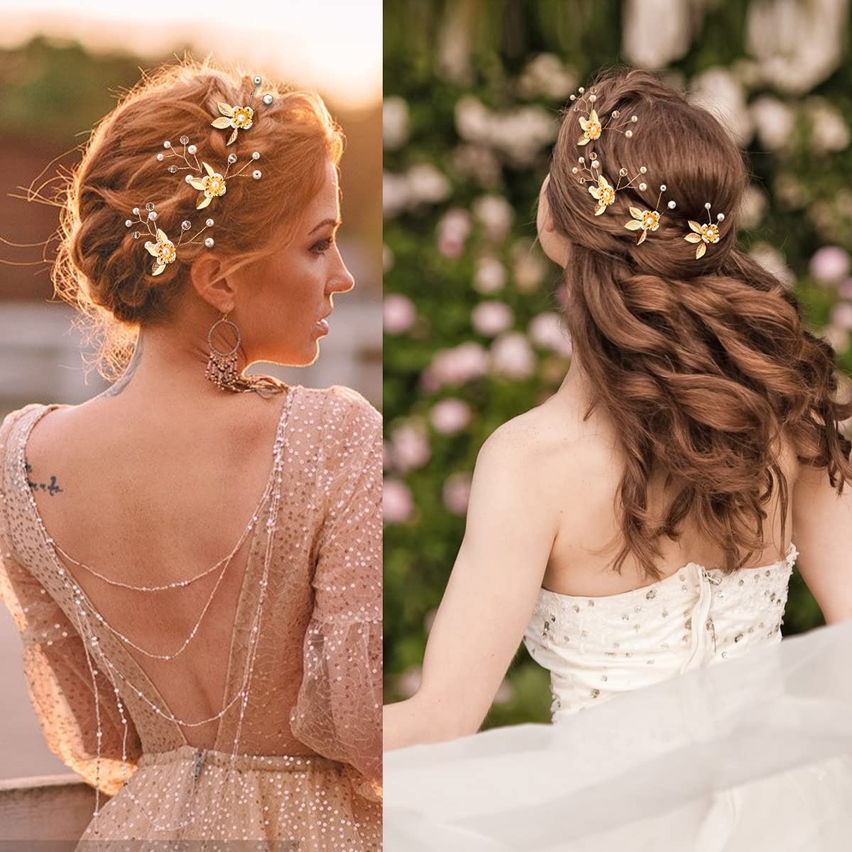 BOYIVI perles et fleurs dorées sur épingle-cheveux modèle 2, détail raffiné