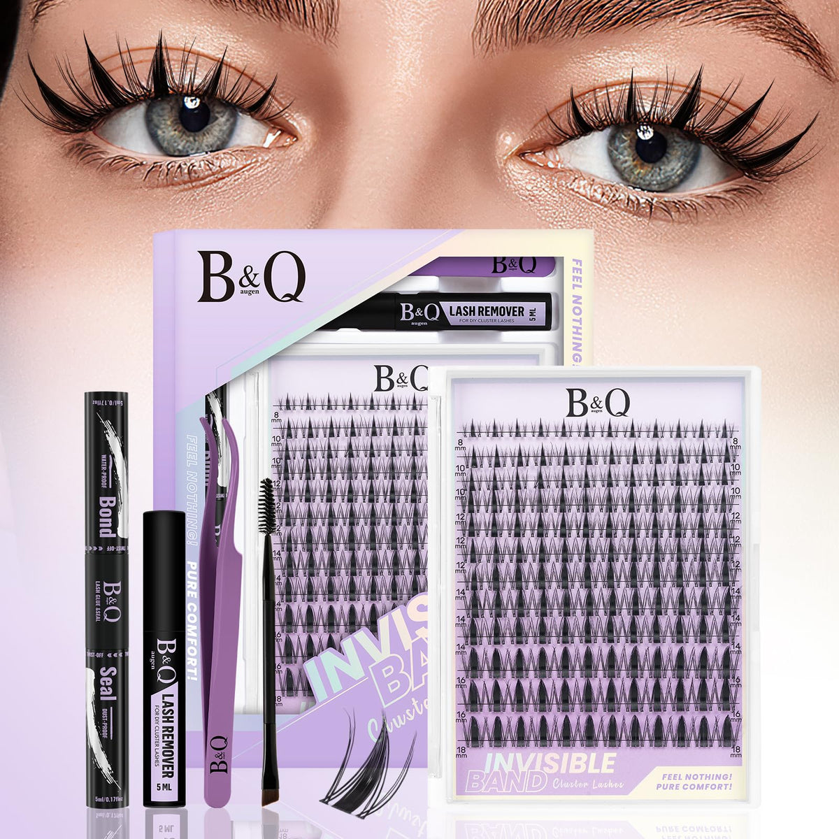 Kit B&Qaugen cils féeriques, ensemble prêt à l'emploi pour un regard manga