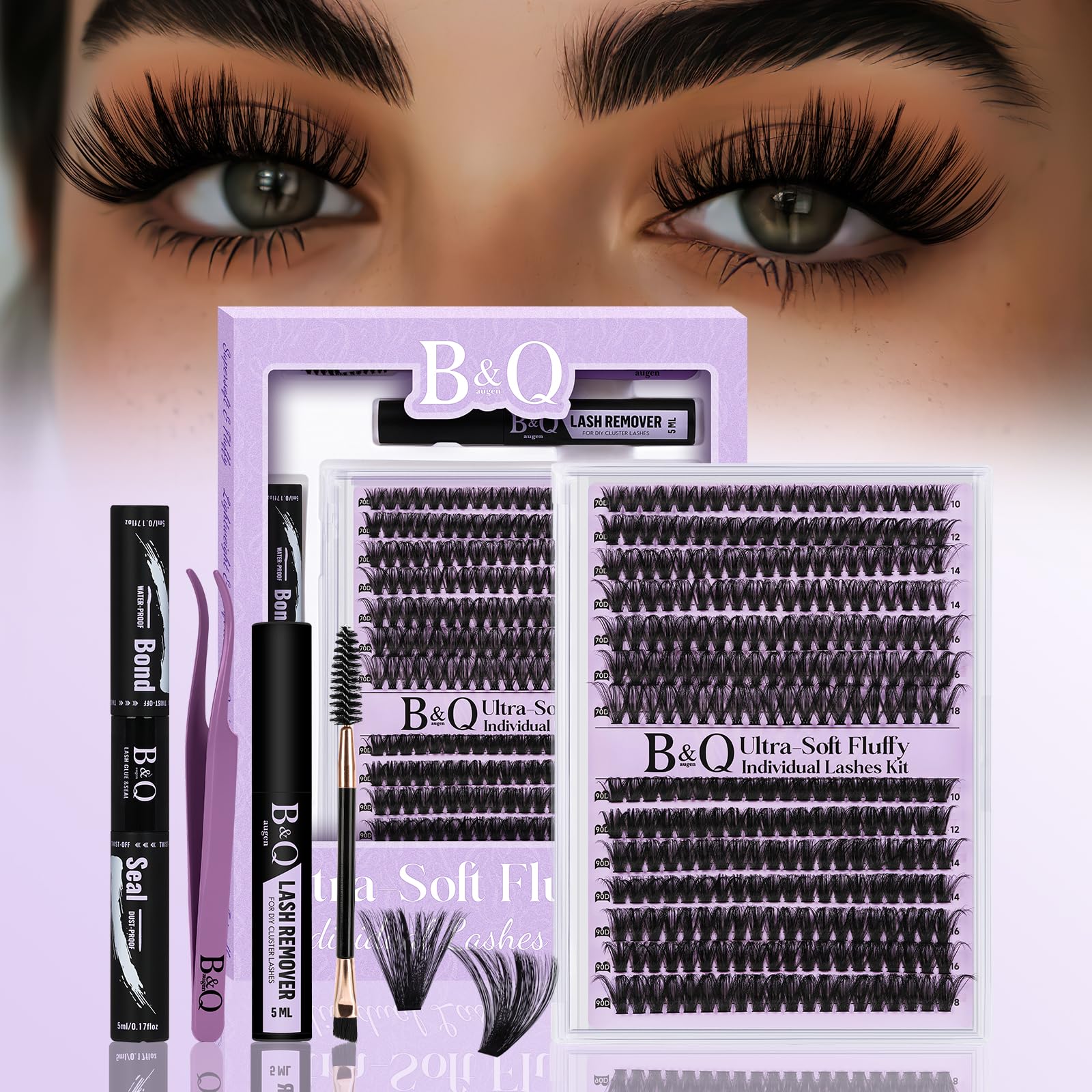 Kit B&Qaugen clusters cils ultra-doux pour extensions pratiques à domicile.