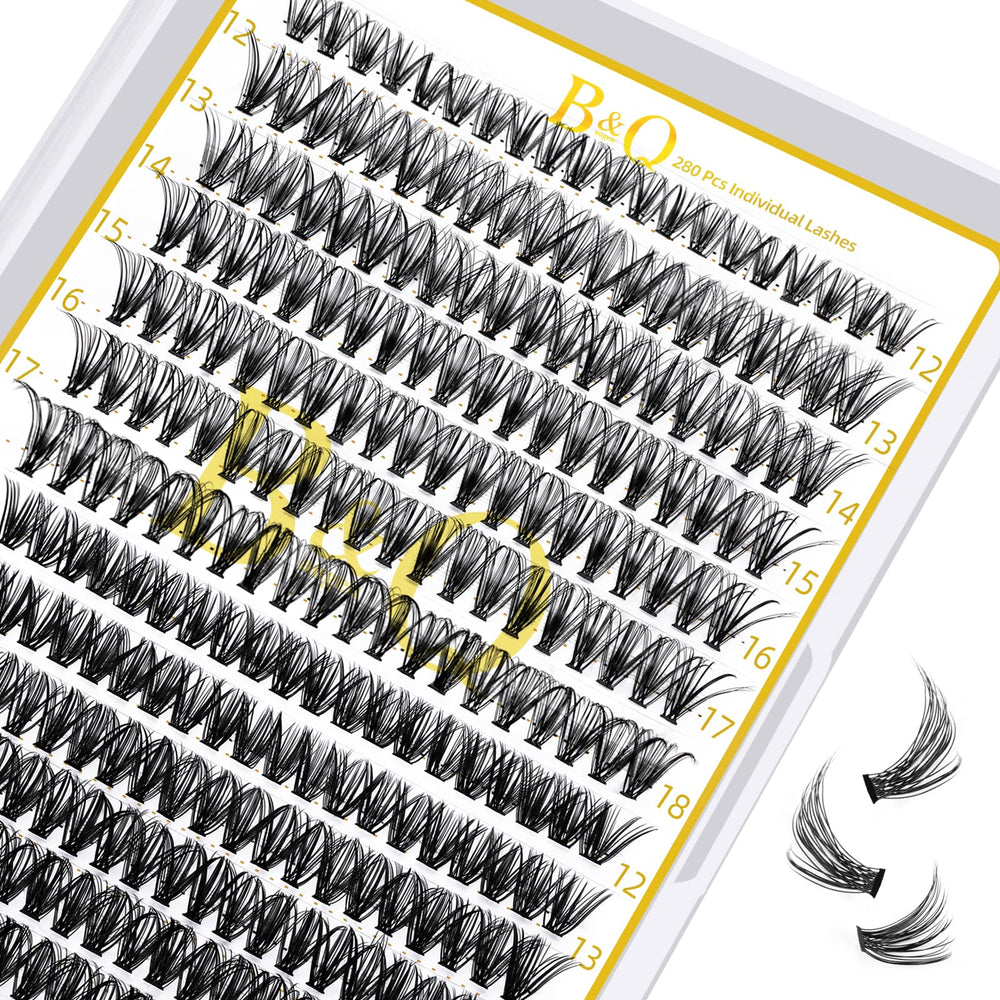 B&Qaugen Lash Clusters: boîte 280 pièces prête à l'emploi pour un regard naturel.
