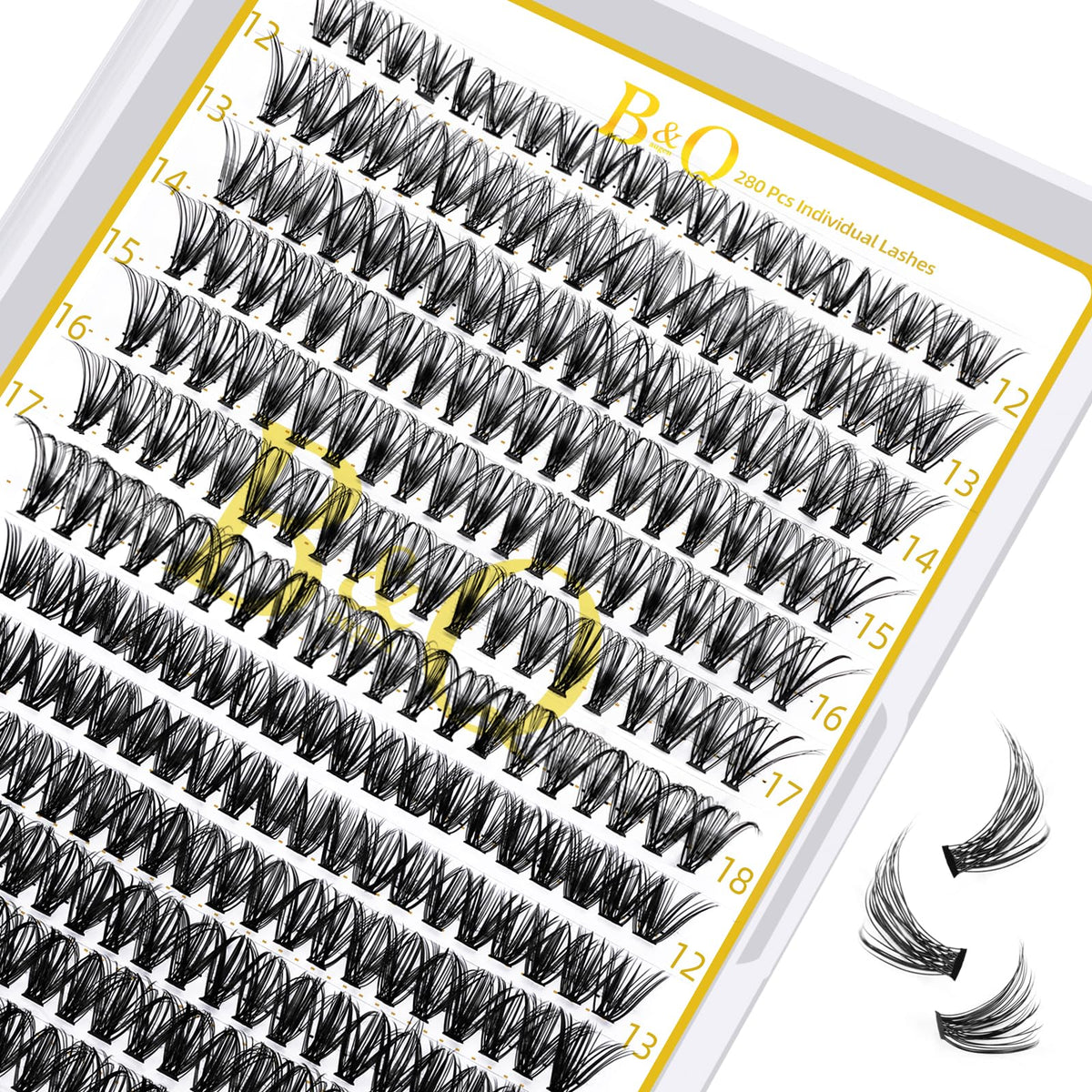 B&Qaugen Lash Clusters: boîte 280 pièces prête à l'emploi pour un regard naturel.