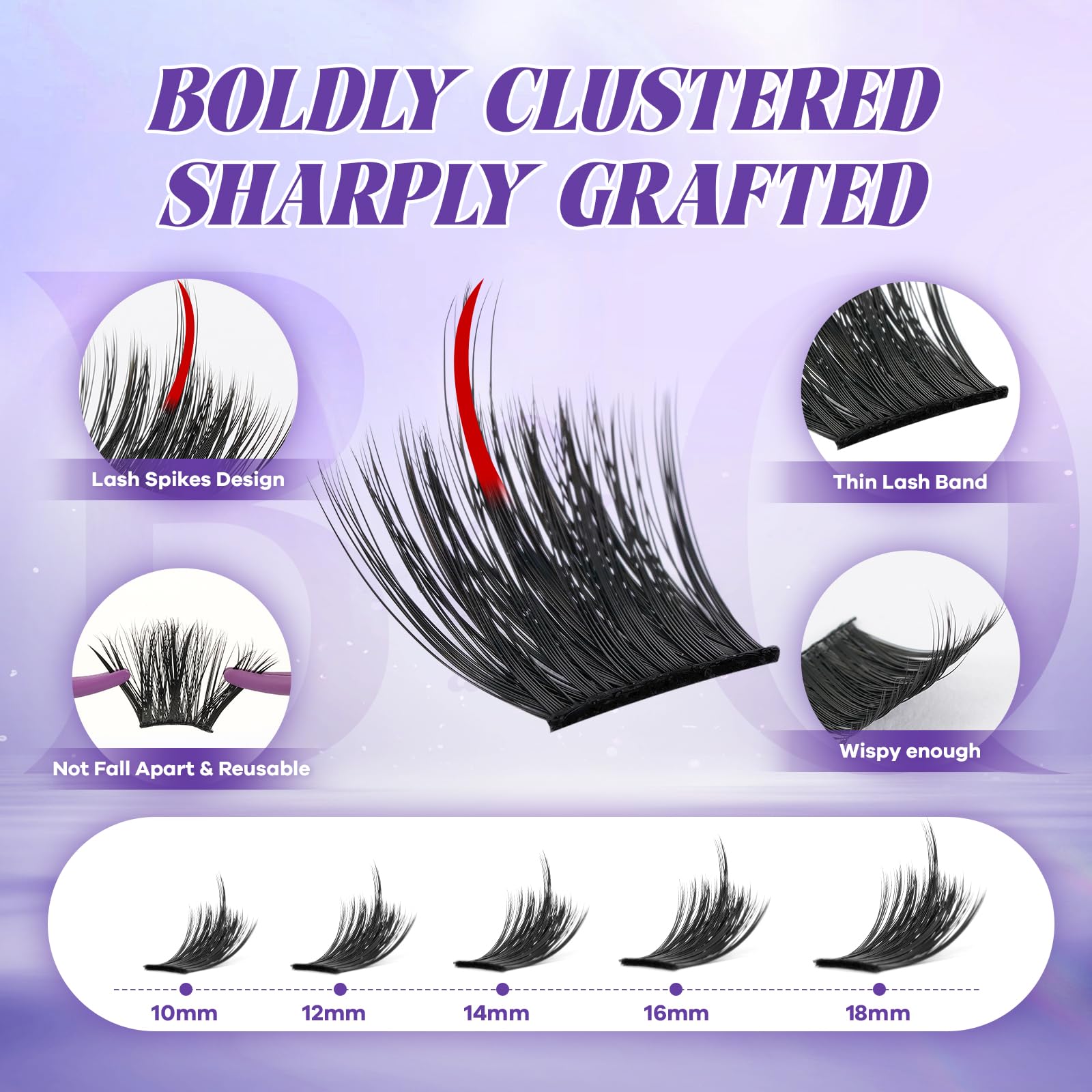 B&Qaugen lash clusters with dense fibers for wispy fullness